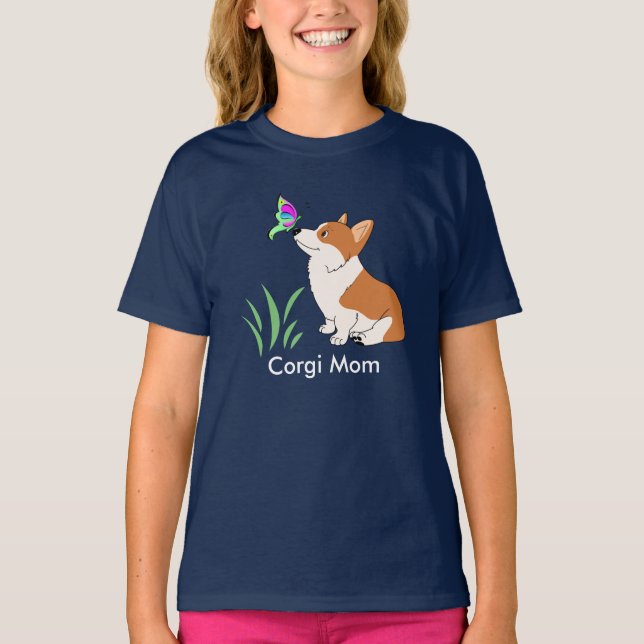 Corgimamma med fjärilen t shirt (Framsida)