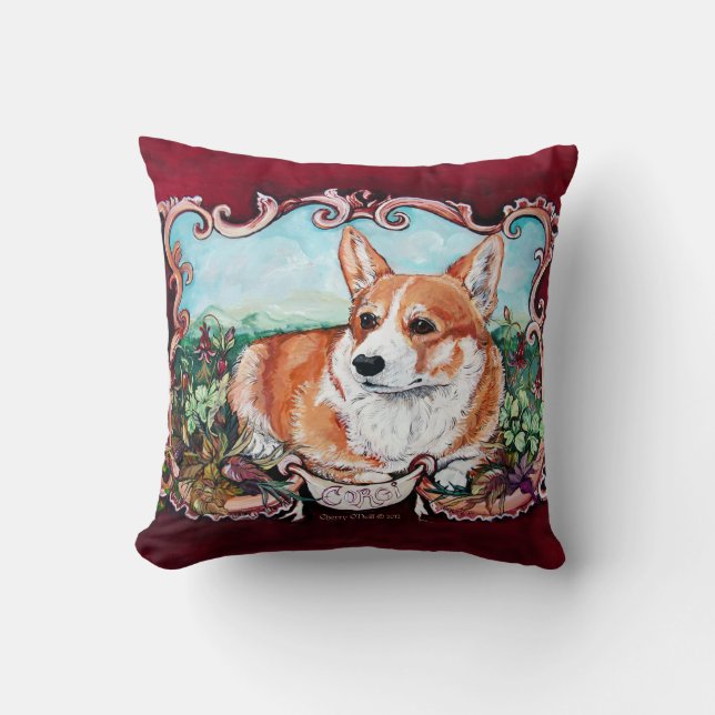 Corgiporträtt av Cherry O'Neill Kudde (Framsida)