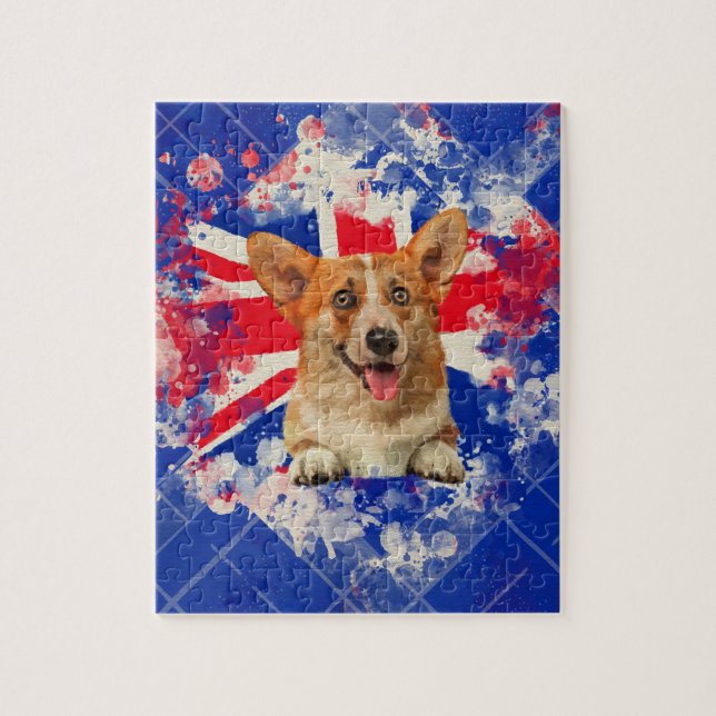 Corgiporträtt med den Britannien flagga Pussel (Vertikal)