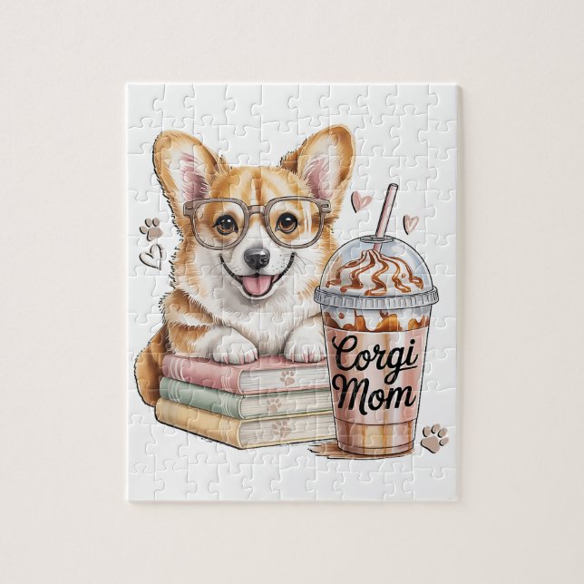 Corgis Böcker och Iced Coffee för Hund Pussel (Vertikal)