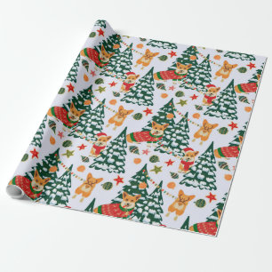 Corgis dekorerar julgranen - vitmönster presentpapper