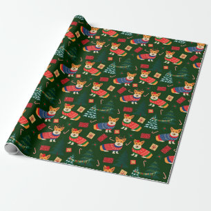 Corgis firar jul-grönt mönster presentpapper