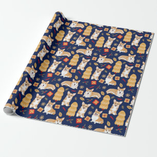 Corgis firar jul- och blått mönster presentpapper