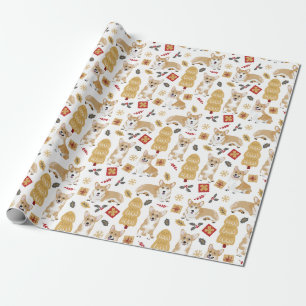 Corgis firar jul-vita mönster presentpapper