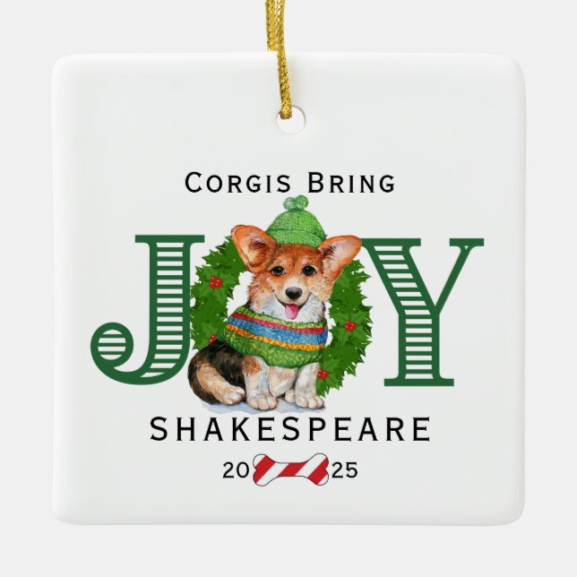Corgis Get Joy Julgransprydnad Keramik (Framsida)