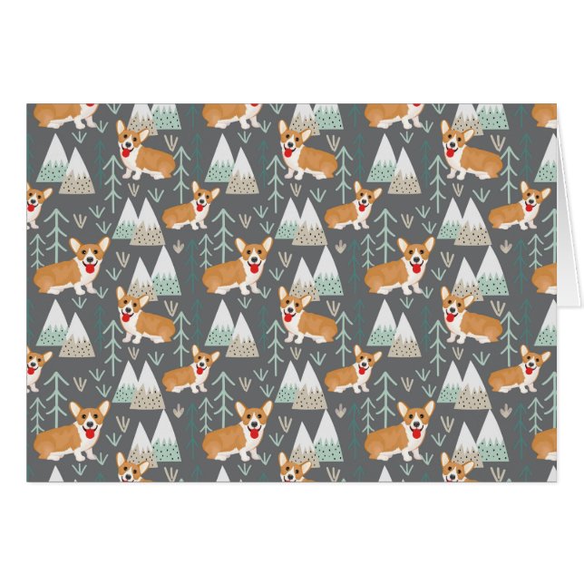 Corgis i bergen och Mönster Hälsningskort (Framsidan Horizontal)
