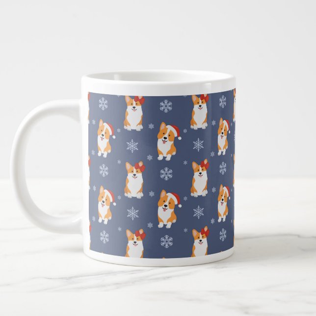 Corgis i Santa Hats och Snöflingor Mönster Jumbo Mugg (Vänster)