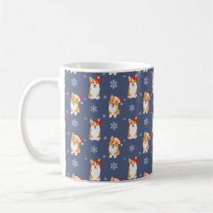 Corgis i Santa Hats och Snöflingor Mönster Kaffemugg