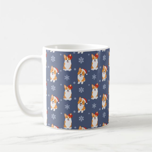Corgis i Santa Hats och Snöflingor Mönster Kaffemugg (Vänster)