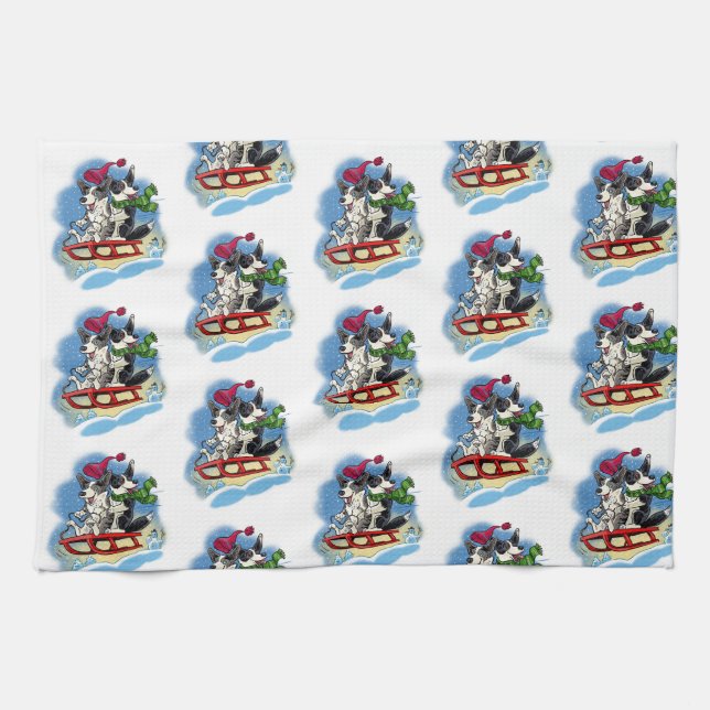 Corgis i snö kökshandduk (Horisontell)