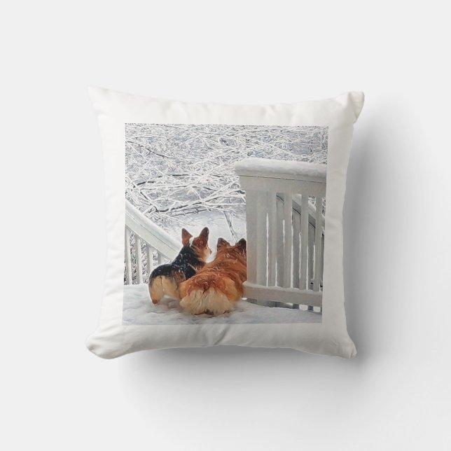 Corgis i snön kudde (Framsida)