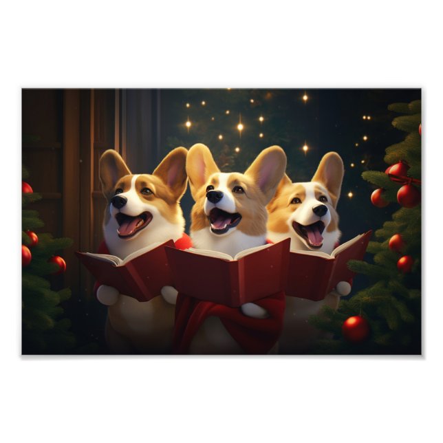 Corgis jul Caroling Festive Helgdag Fototryck (Framsidan)