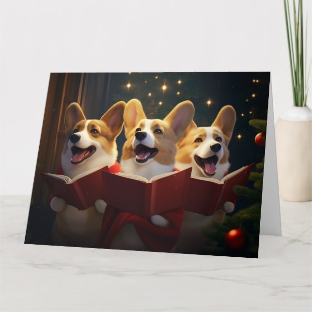 Corgis jul Caroling Festive Helgdag Kort (Framsida)