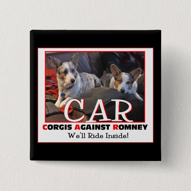 Corgis mot Romney klämmer fast Knapp (Framsida)