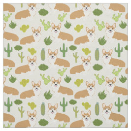 Corgis och Cactus Fabric - söt vävnad Tyg