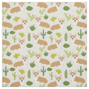 Corgis och Cactus Fabric - söt vävnad Tyg