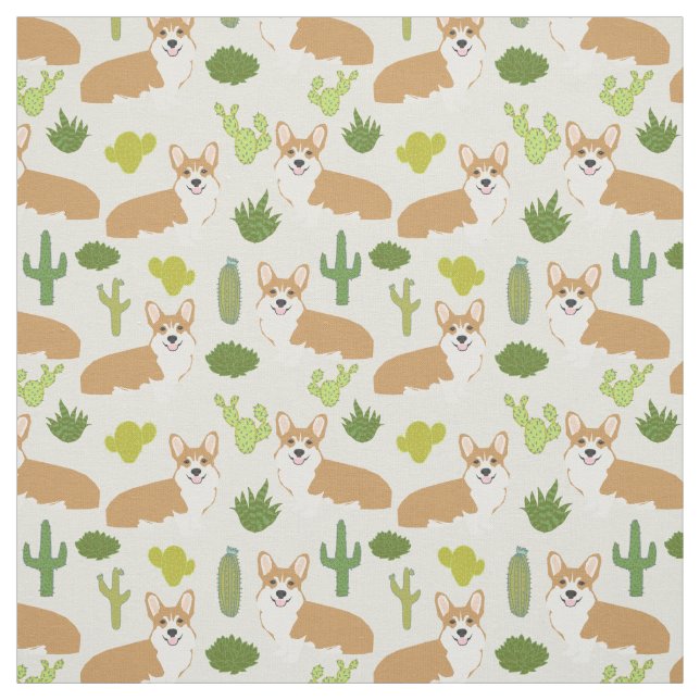 Corgis och Cactus Fabric - söt vävnad Tyg (Provkarta)