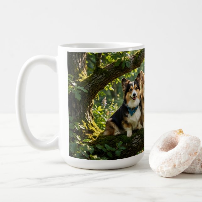 Corgis och fågel kaffemugg (Med munk)