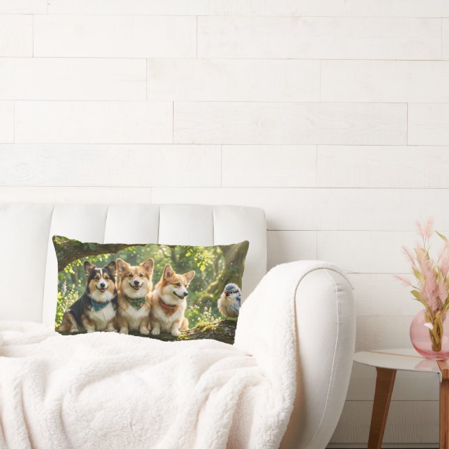 Corgis och fågel lumbarkudde (Soffa)