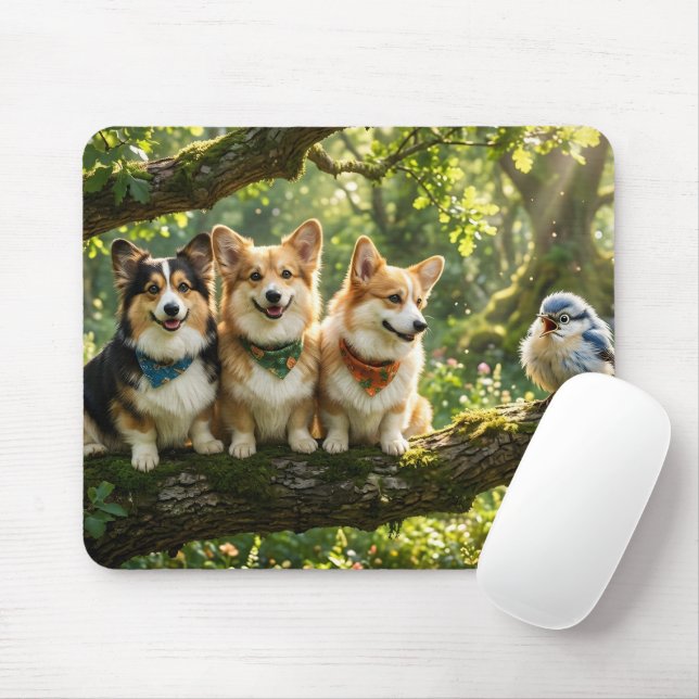 Corgis och fågel musmatta (Med mus)