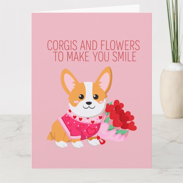 Corgis och Flowers Galentine's Day Card Kort (Framsida)