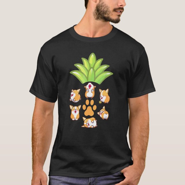 Corgis Summer Tropical Fruit Corgi Pineapple T Shirt (Framsida)