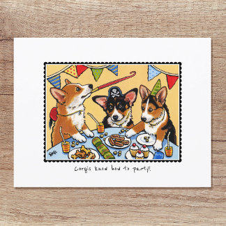 Corgis vet hur man ska festa! Hund Anpassad födels Vykort