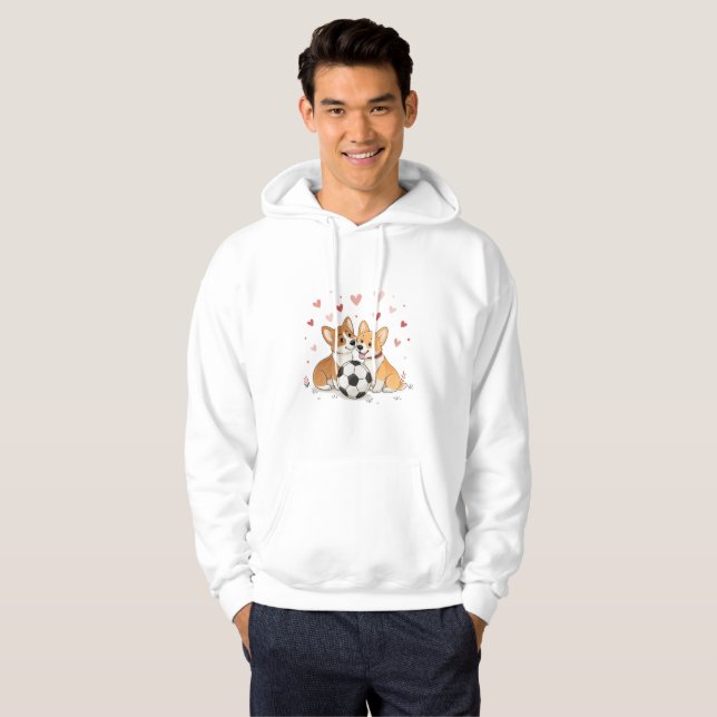 Corgis with soccer ball for Valentine's Day Hoodie (Hel framsida)