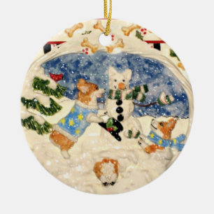 Corgisnögubbeprydnad Julgransprydnad Keramik
