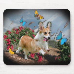 Corgispringor med fjärilar musmatta