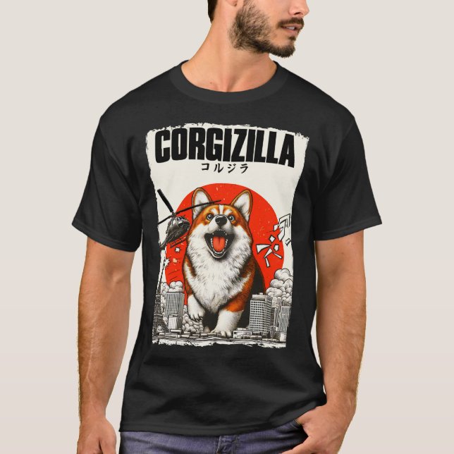 Corgizilla Funny Japanska Stil T-Shirt (Framsida)