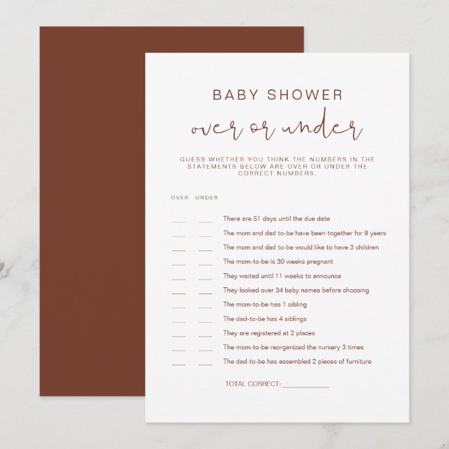 CORIANDER Boho rostar över under babyvisningsspel Inbjudningar (Fram/baksida)