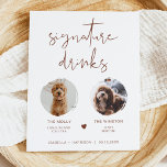 CORIANDER Boho Rust 2 Photo Pet Namnteckning Drink Poster<br><div class="desc">Det här namnteckning dryckestecknet med två bildfack, ett edgy handskrivet teckensnitt och en modern minimalistisk utformning och en kombination av boho rust och vit färg. Ändra enkelt teckensnittet och bakgrunden till färg för att matcha din händelse. Detta tecken är en perfekt för att lägga till antingen ett foto av brudgummen,...</div>