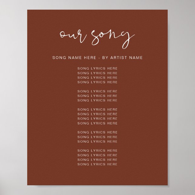 CORIANDER Boho Rust Bröllop Sång Lyrics Poster (Framsidan)
