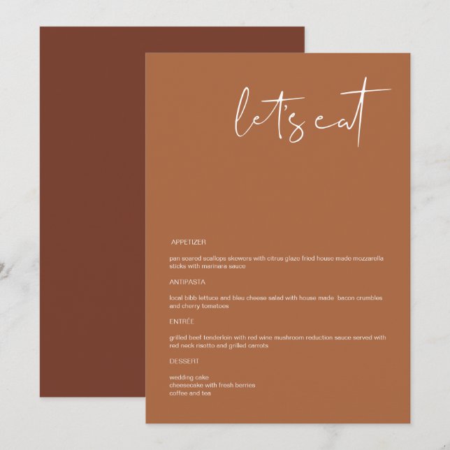 CORIANDER Boho Terracotta 5x7" Låt oss Eat Menu Meny (Fram/baksida)