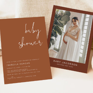 CORIANDER Boho Terracotta och Rust Baby Shower Inbjudningar