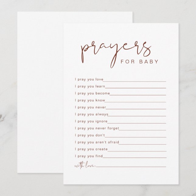 CORIANDER Rust Boho Prayers för Baby Card Inbjudningar (Fram/baksida)