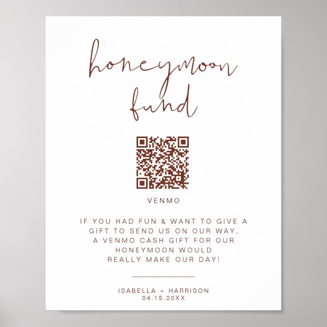 CORIANDER Rust Färgad Honeymoon Fund Bröllop-tecke Poster (Framsidan)
