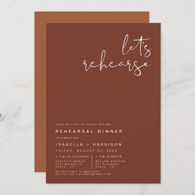 CORIANDER Terracotta och Rust Rehearsal Dinner Inbjudningar (Fram/baksida)