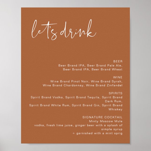 CORIANDER Terrakotta Let's Drink Bar Meny Skylt (Framsidan)