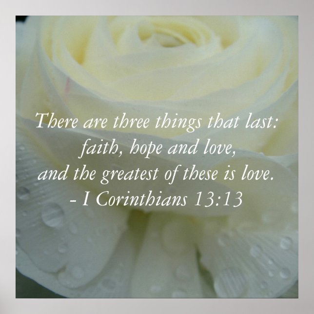 Corinthians 13:13 Bibelvers Vit Ros Tryck (Framsidan)