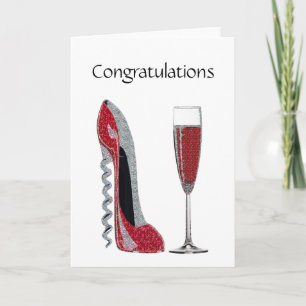 Corkskruv Heel Red Stiletto och Champagne Glass Kort
