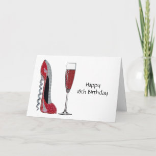 Corkskruv Heel Red Stiletto och Champagne Glass Kort