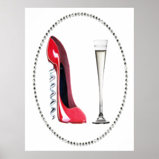 Corkskruv Red Stiletto och Champagne Poster