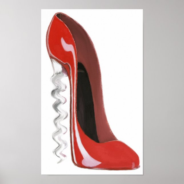 Corkskruv Red Stiletto Shoe Print Poster (Framsidan)