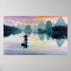 "Cormorant Fisherman" China Vattenfärg Poster