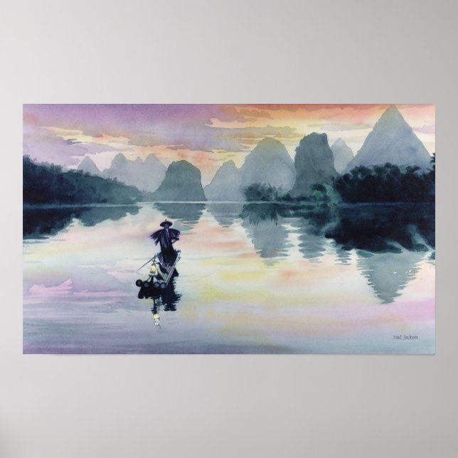 "Cormorant Fisherman" China Vattenfärg Poster (Framsidan)