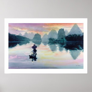 "Cormorant Fisherman" China Vattenfärg Poster