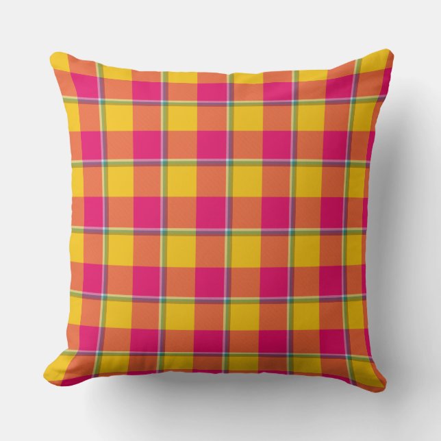 Corn and Razzmatazz Plaid Yellow Pink Gold Kudde (Framsida)