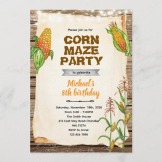 Corn maze birthday party invitation inbjudningar